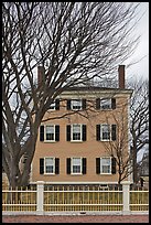 Bare trees and Hawkes House, Salem Maritime National Historic Site. Salem, Massachussets, USA (color)