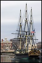 Square rigged East Indiaman Friendship, Salem Maritime National Historic Site. Salem, Massachussets, USA