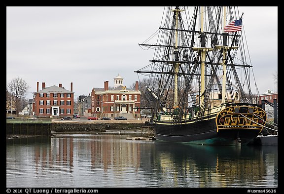 Sail ship and waterfront, Salem Maritime National Historic Site. Salem, Massachussets, USA (color)