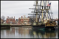 Sail ship and waterfront, Salem Maritime National Historic Site. Salem, Massachussets, USA (color)