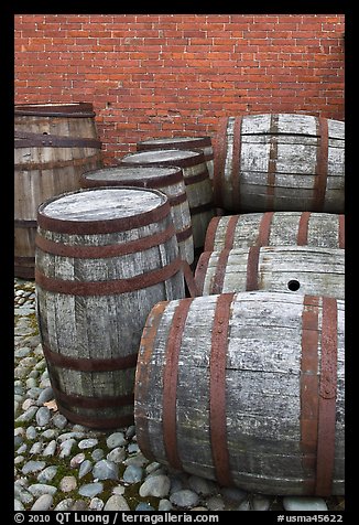 Barrels outside public stores, Salem Maritime National Historic Site. Salem, Massachussets, USA (color)