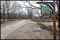 Battle Road Trail and tavern sign, Minute Man National Historical Park. Massachussets, USA (color)