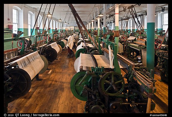 Textile Looms, Boott Cottom Mills Museum, Lowell National Historical Park. Massachussets, USA (color)