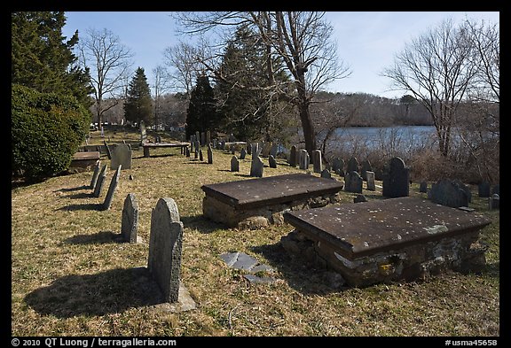 Cemetery and pond, Sandwich. Cape Cod, Massachussets, USA (color)