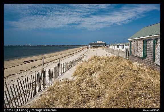 Cottages and beach, Truro. Cape Cod, Massachussets, USA (color)