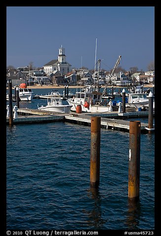 Harbor and church building, Provincetown. Cape Cod, Massachussets, USA