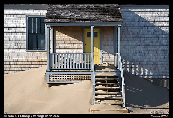 Porch and sands, Old Harbor life-saving station, Cape Cod National Seashore. Cape Cod, Massachussets, USA (color)