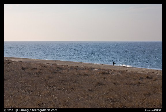 Distant couple on beach, Cape Cod National Seashore. Cape Cod, Massachussets, USA