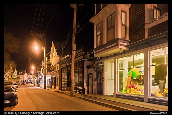 Commercial street by night, Provincetown. Cape Cod, Massachussets, USA (color)