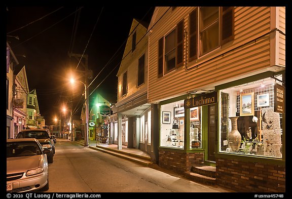 Art gallery and street by night, Provincetown. Cape Cod, Massachussets, USA (color)