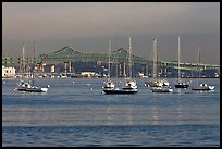 Harbor with anchored boats and bridge. Boston, Massachussets, USA ( color)