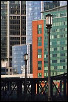 Lamps and high-rise facades. Boston, Massachussets, USA