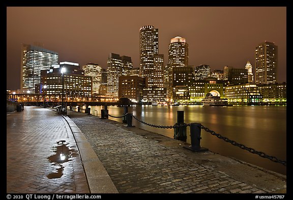 Wharf and skyline by night. Boston, Massachussets, USA (color)