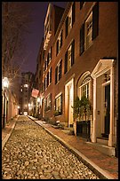 Cobblestone alley by night, Beacon Hill. Boston, Massachussets, USA (color)