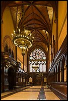 Gothic vault above marble floor and black walnut paneling, Memorial Hall, Harvard University, Cambridge. Boston, Massachussets, USA