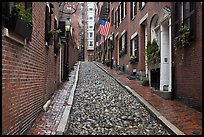 Cobblestone alley on rainy day, Beacon Hill. Boston, Massachussets, USA (color)