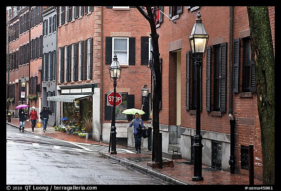 Beacon Hill street in the rain. Boston, Massachussets, USA (color)