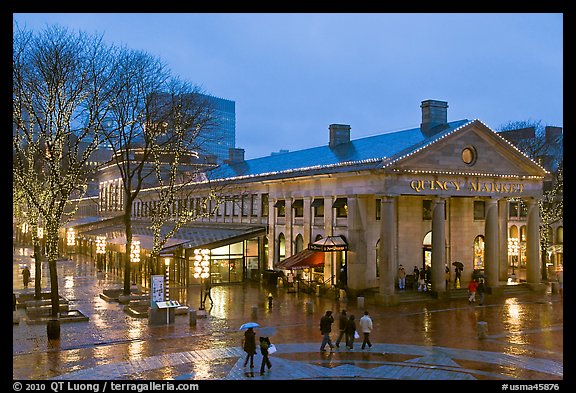 Faneuil Hall Marketplace at dusk. Boston, Massachussets, USA (color)