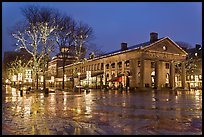 Lights and reflections at night, Quincy Market. Boston, Massachussets, USA