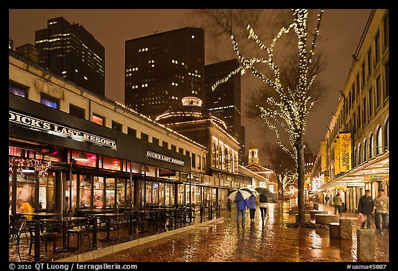 Rainy evening, Faneuil Hall marketplace. Boston, Massachussets, USA (color)