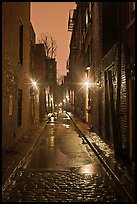 Dark alley on rainy night, Beacon Hill. Boston, Massachussets, USA ( color)