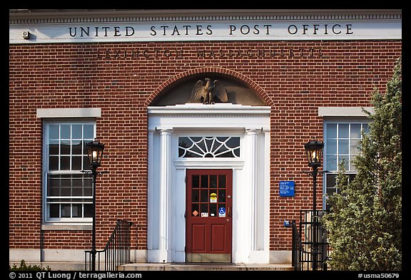 US Post Office brick building facade, Lexington. Massachussets, USA