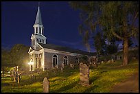 Holly Family church and graveyard at night, Concord. Massachussets, USA