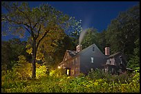 Orchard House at night with smoking chimney, Concord. Massachussets, USA (color)