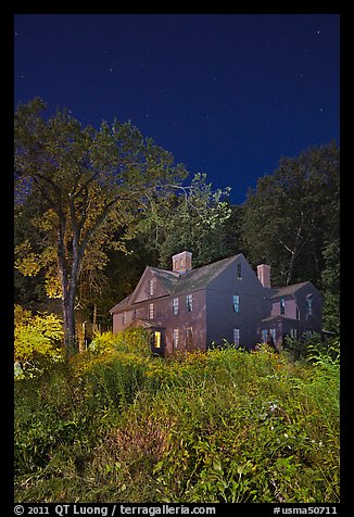 Louisa May Alcott Orchard House at night. Massachussets, USA (color)