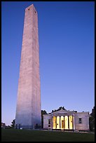 Bunker Hill Monument and exhibit lodge at dawn, Charlestown. Boston, Massachussets, USA