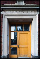 Bunker Hill library door, lintel inscribed free to all, Charlestown. Boston, Massachussets, USA ( color)