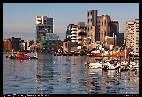 Boston harbor and skyline. Boston, Massachussets, USA