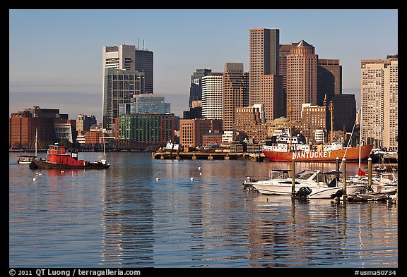 Boston harbor and skyline. Boston, Massachussets, USA