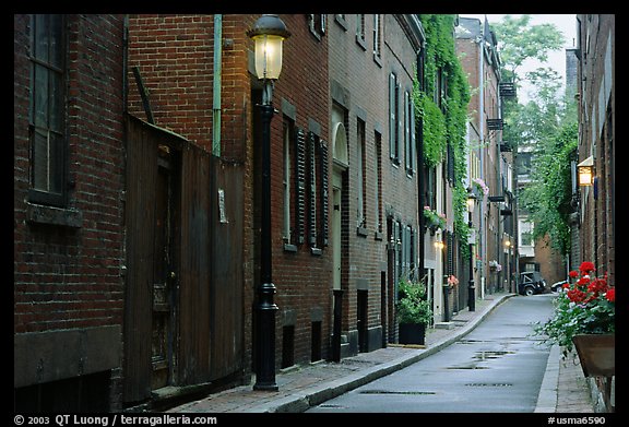 Narrow street on Beacon Hill. Boston, Massachussets, USA (color)