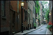 Narrow street on Beacon Hill. Boston, Massachussets, USA