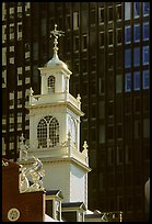 Old State House (oldest public building in Boston) and glass facade. Boston, Massachussets, USA