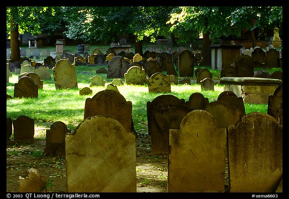 Old headstones in Copp Hill cemetery. Boston, Massachussets, USA