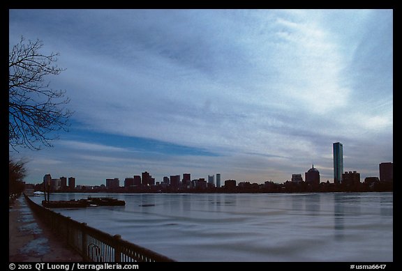 Downtown seen across the frozen Charles River. Boston, Massachussets, USA