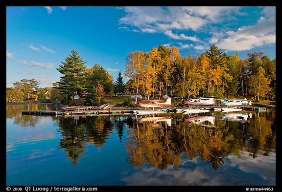 Seaplanes and autumn foliage, West Cove, late afternoon, Greenville. Maine, USA