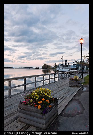 Deck, lamp, and Katahdin steamer at sunset, Greenville. Maine, USA