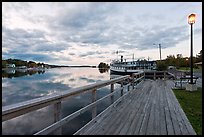 Marina with Katahdin steamer at sunset, Greenville. Maine, USA (color)