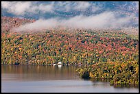 Shore, autumn forest, and clouds. Maine, USA ( color)