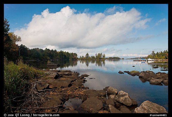 Beaver Cove and boats. Maine, USA (color)