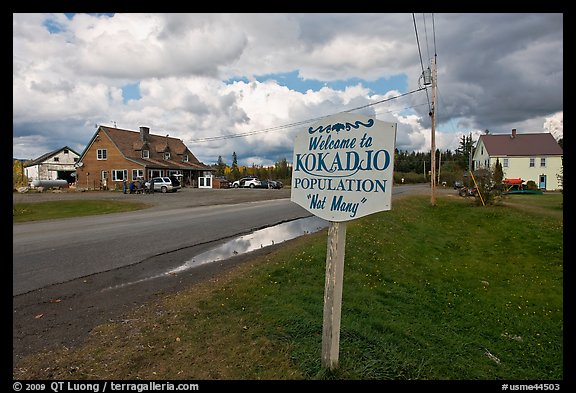 Welcome to Kokadjo sign. Maine, USA (color)
