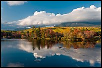 Mountain range and trees reflected in Penobscot River. Baxter State Park, Maine, USA