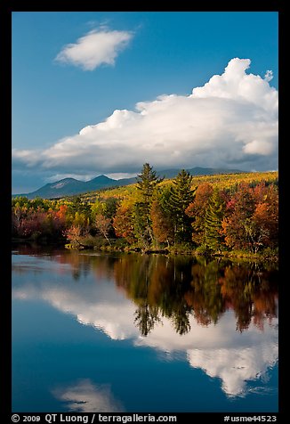 Cloud-capped Katahdin range and water reflections in autumn. Baxter State Park, Maine, USA