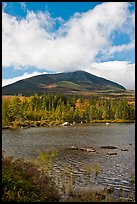 Clouds, mountain, and pond in autumn. Baxter State Park, Maine, USA