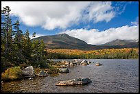 Cloud-capped Katahdin range and forest from Sandy Stream Pond. Baxter State Park, Maine, USA