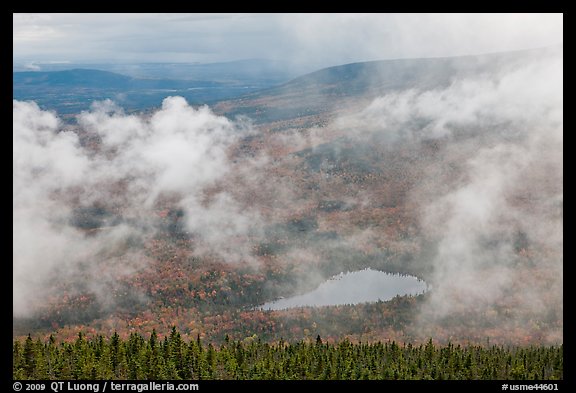 Rainy landscape with clouds floating. Baxter State Park, Maine, USA