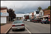 Street and stores, Millinocket. Maine, USA (color)